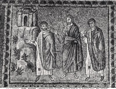 Cristo sulla strada per Emmaus (mosaico) da Byzantine School